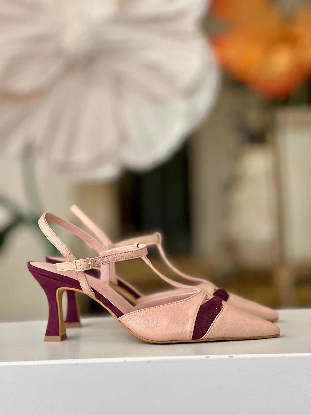 Zapato de salón tacón medio nude berenjena Francine