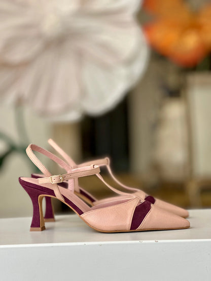 Zapato de salón tacón medio nude berenjena Francine